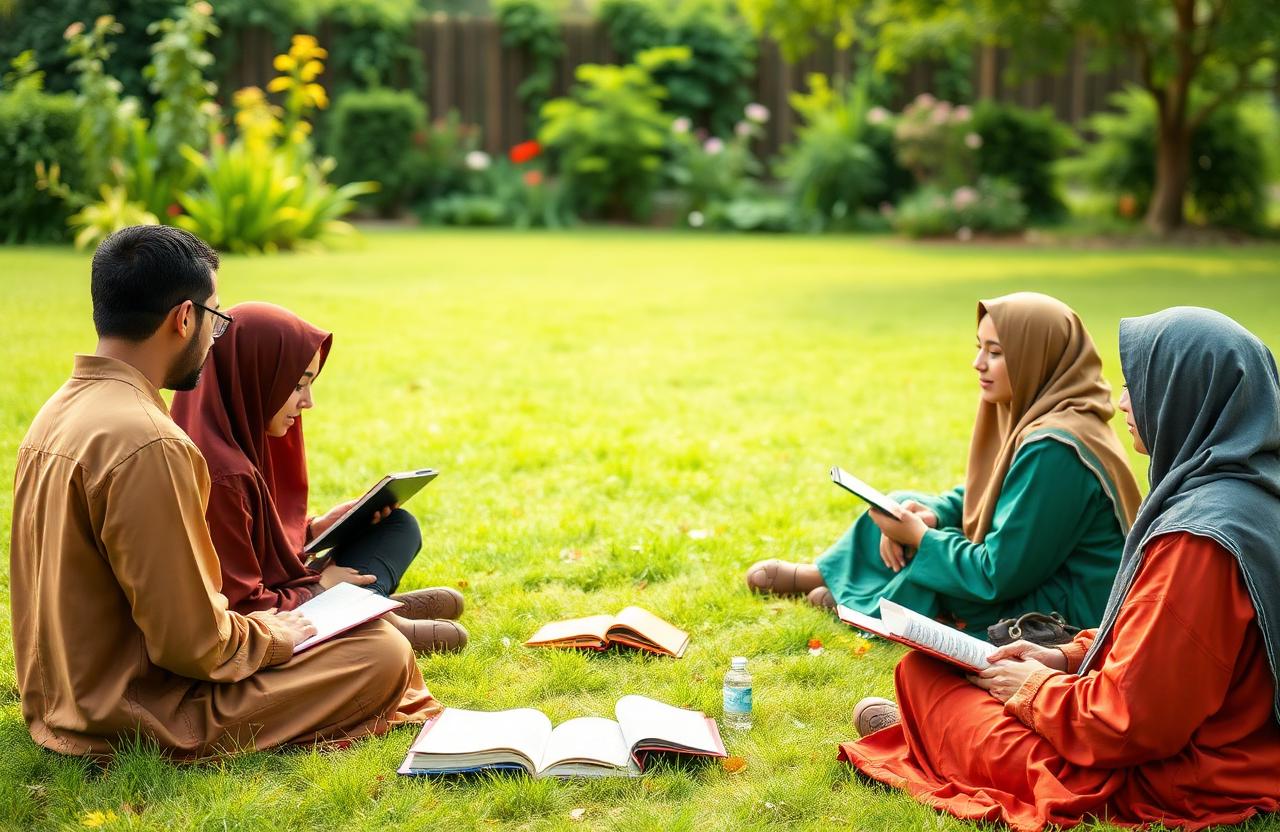 Students learning together in a garden circle